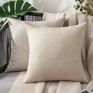 Pack of 2 Decorative Outdoor Solid Waterproof Throw Pillow Covers Faux Linen Gar